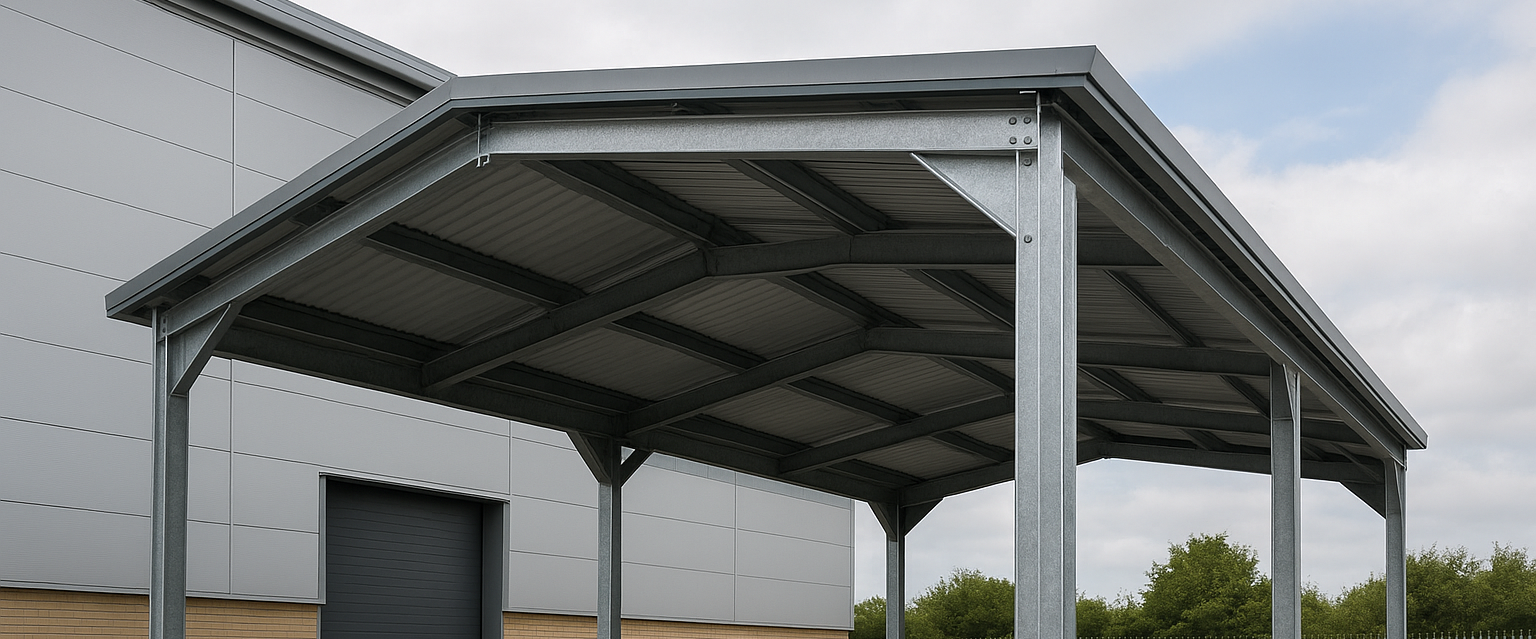 Fabricated steel industrial canopy and shelter fabricated by Gateway Fabrications Hull serving nationwide.