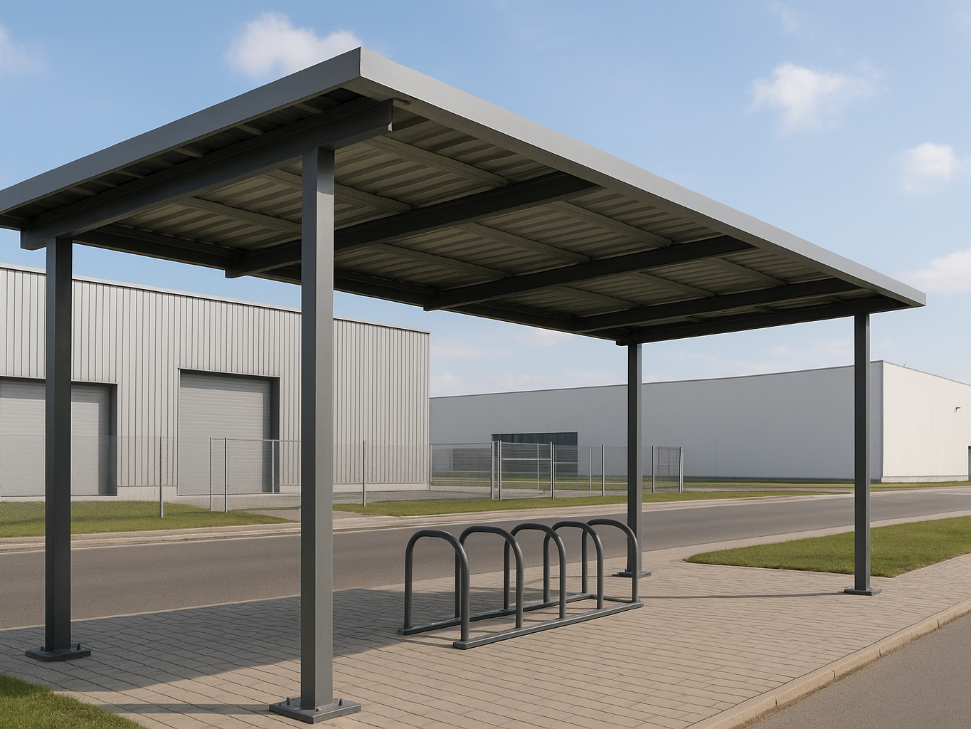 Industrial / Commercial Bike shelter / canopy fabricated by Gateway Fabrications in Hull for business across the UK.