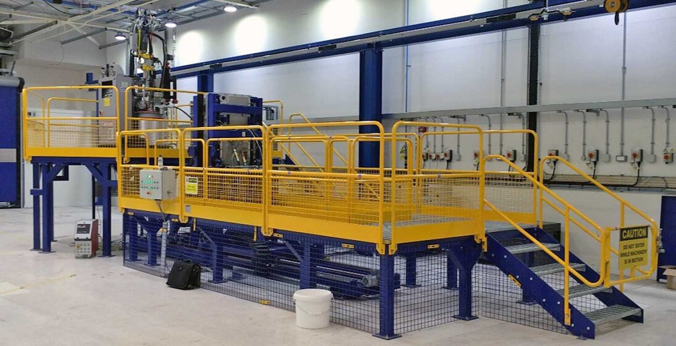 Fixed Steel Work Platform Fixed steel fabricated work station and platform with custom railings manufactured by Gateway Fabrications Hull, UK. Nationwide service.