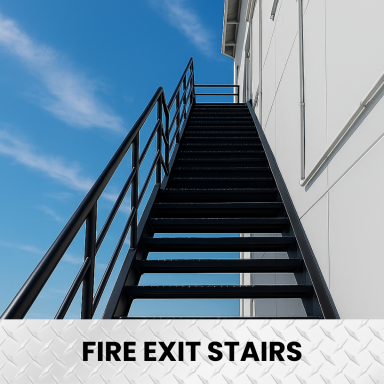 Fire exit stairs fabricated by Gateway Fabrications in Hull for sale across the UK. Custom built to exact specifications.