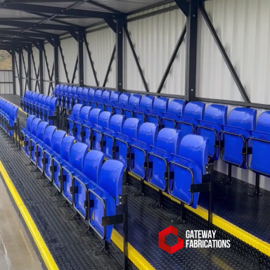 Sports Shelters Custom sports shelter by Gateway Fabrications, designed for schools and outdoor sports areas. Features a durable steel frame and weatherproo