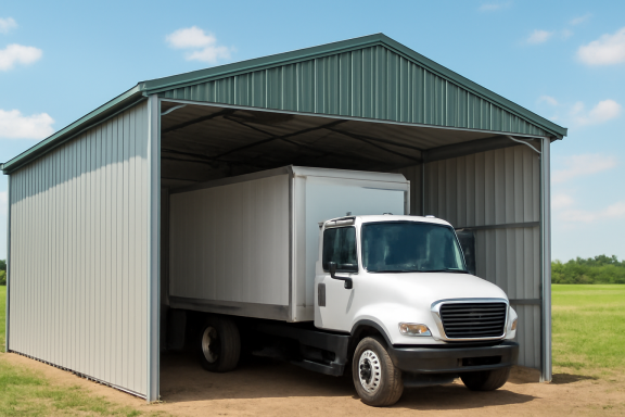 Vehicle Storage Shelters Durable vehicle storage shelter with a robust steel frame and a weather-resistant roof, offering protection for vehicles in the UK.